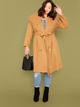 Plus Fringe Detail Waterfall Coat With Belt Marcelle Pallais (597314) | Seven.Deals, image {num} Plus Fringe Detail Waterfall Coat With Belt Marcelle Pallais (597314) | Seven.Deals, image {num}