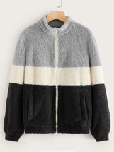 Zip Up Colorblock Teddy Jacket | Seven.Deals, image {num} Zip Up Colorblock Teddy Jacket | Seven.Deals, image {num}