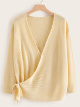 Plus Solid Wrap Knotted Hem Sweater Ma Tian | Seven.Deals, image {num} Plus Solid Wrap Knotted Hem Sweater Ma Tian | Seven.Deals, image {num}