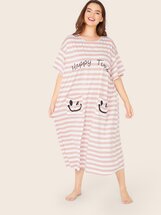 Plus Striped & Slogan Graphic Pocket Night Dress Faith Bowman (694058) | Seven.Deals, image {num} Plus Striped & Slogan Graphic Pocket Night Dress Faith Bowman (694058) | Seven.Deals, image {num}