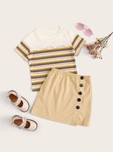 Girls Solid Single Breasted Skirt (593515) | Seven.Deals, image {num} Girls Solid Single Breasted Skirt (593515) | Seven.Deals, image {num}