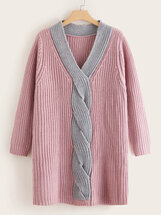 Plus Ribbed Knit V Neck Sweater Dress | Seven.Deals, image {num} Plus Ribbed Knit V Neck Sweater Dress | Seven.Deals, image {num}