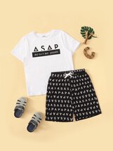 Boys Slogan Print Top and Drawstring Waist Shorts PJ Set (753194) | Seven.Deals, image {num} Boys Slogan Print Top and Drawstring Waist Shorts PJ Set (753194) | Seven.Deals, image {num}
