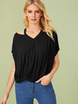 Solid Cut Out Shoulder Draped Hem Top Layson (753085) | Seven.Deals, image {num} Solid Cut Out Shoulder Draped Hem Top Layson (753085) | Seven.Deals, image {num}