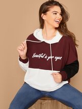 Plus Slogan Print Colorblock Hoodie Faith Bowman | Seven.Deals, image {num} Plus Slogan Print Colorblock Hoodie Faith Bowman | Seven.Deals, image {num}
