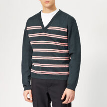 Lanvin Men's Striped V Neck Jumper - Dark Blue (745889) | Seven.Deals, image {num} Lanvin Men's Striped V Neck Jumper - Dark Blue (745889) | Seven.Deals, image {num}
