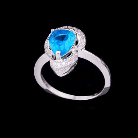 Кольцо с синтетической шпинелью синего цвета к028 | Seven.Deals