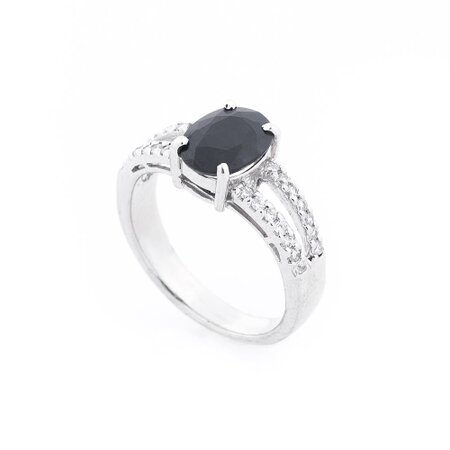Серебряное кольцо (сапфир, фианиты) 111557 | Seven.Deals