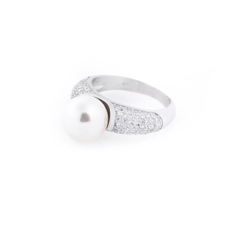 Женское серебряное кольцо (искусственный жемчуг, фианиты) 112022 | Seven.Deals, изображение 2