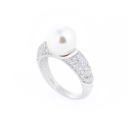 Женское серебряное кольцо (искусственный жемчуг, фианиты) 112022 | Seven.Deals