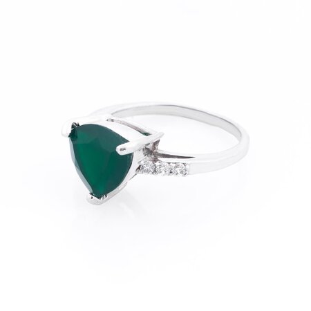 Серебряное помолвочное кольцо (хризопраз, фианиты) 111543 | Seven.Deals, изображение 2